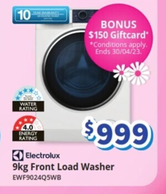 Electrolux 9kg Front Load Washer EWF9024Q5WB offer at BiRite