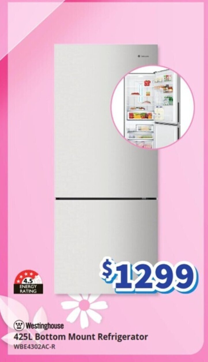 Westinghouse 425L Bottom Mount Refrigerator WBE4302ACR offer at BiRite