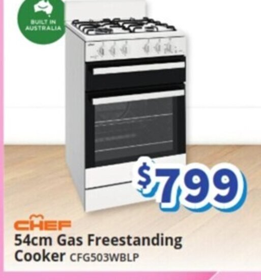CHEF 54cm Gas Freestanding Cooker CFG503WBLP offer at BiRite