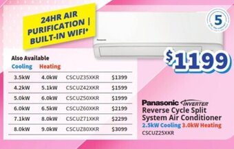 Bi-Rite Panasonic INVERTER Reverse Cycle Split System Air Conditioner 2.5kW Cooling 3.0kW Heating CSCUZ25XKR offer