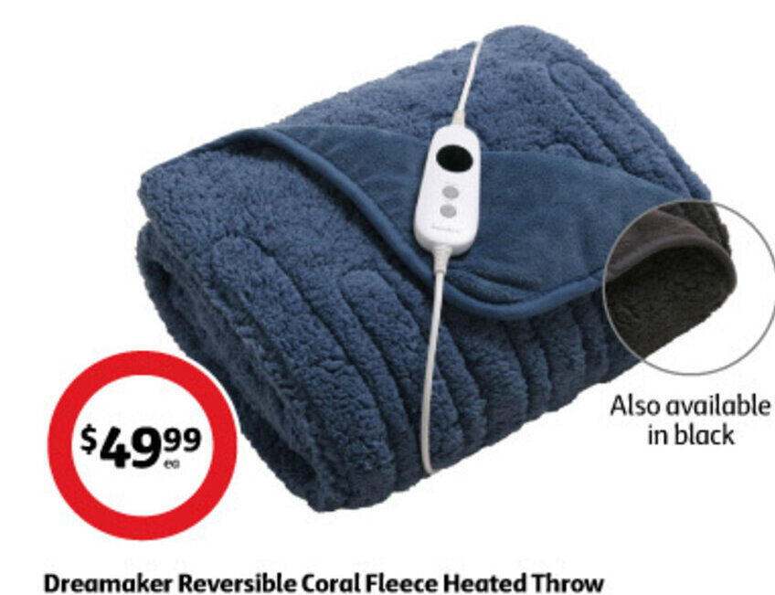 Dreamaker Reversible Coral Fleece Heated Throw offer at Coles