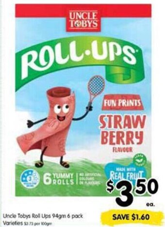 Spar Uncle Tobys Roll Ups 94gm 6 pack offer