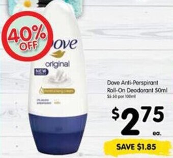 Spar Dove Anti-Perspirant Roll-On Deodorant 50ml offer
