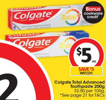 Coles Colgate Total Advanced Toothpaste 200g offer