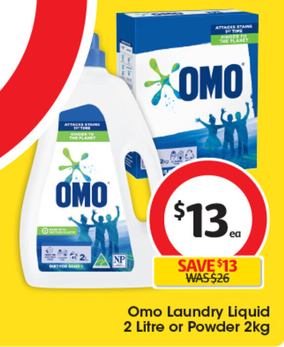 Omo Laundry Liquid 2 Litre or Powder 2kg offer at Coles