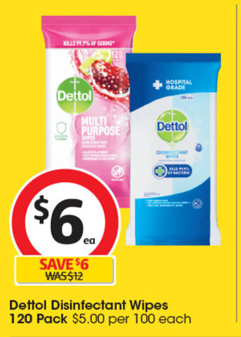 Coles Dettol Disinfectant Wipes 120 Pack offer