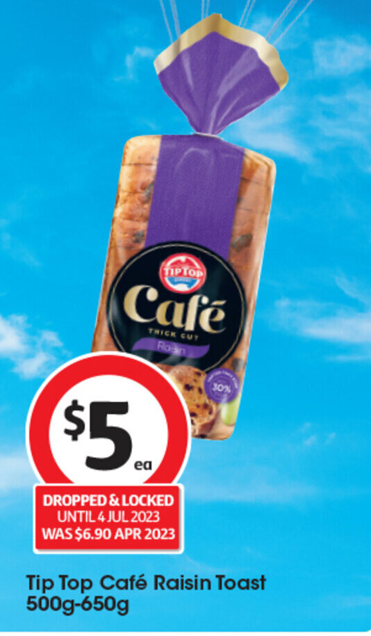 Tip Top Café Raisin Toast 500g650g offer at Coles