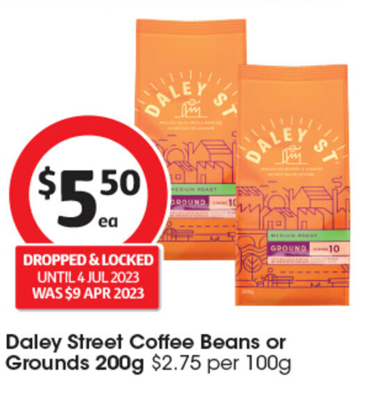 Daley Street Coffee Beans or Grounds 200g offer at Coles