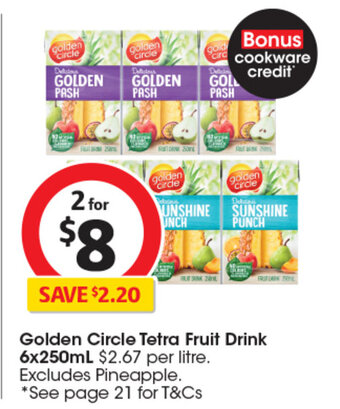 Coles Golden Circle Tetra Fruit Drink 6x250mL offer