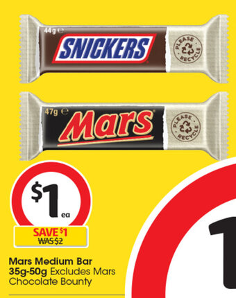 Coles Mars Medium Bar 35g-50g offer