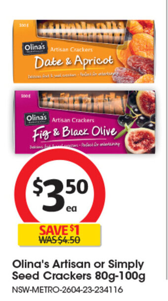 Coles Olina's Artisan or Simply Seed Crackers 80g-100g offer