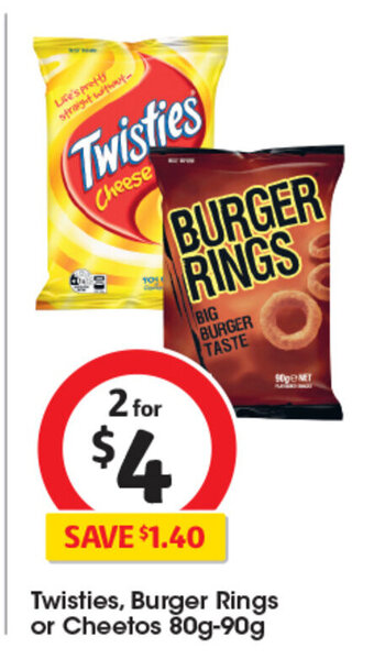 Coles Twisties, Burger Rings or Cheetos 80g-90g offer