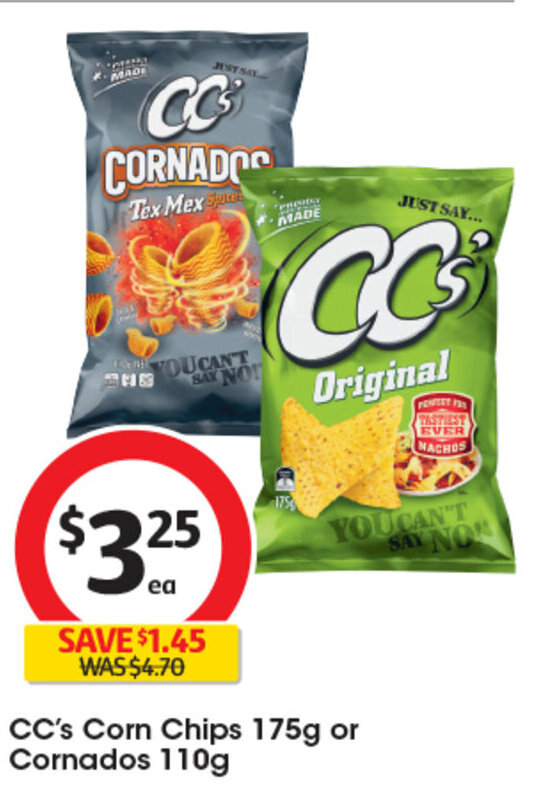 CC's Corn Chips 175g or Cornados 110g offer at Coles