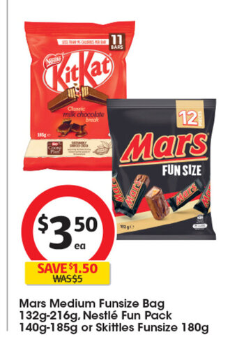 Coles Mars Medium Funsize Bag 132g-216g, Nestlé Fun Pack 140g-185g or Skittles Funsize 180g offer
