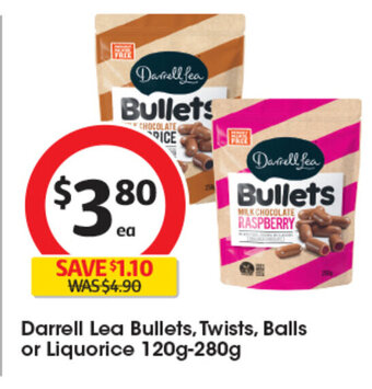 Coles Darrell Lea Bullets, Twists, Balls or Liquorice 120g-280g offer