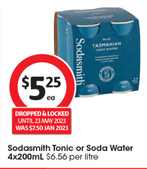 Sodasmith Tonic or Soda Water 4x200mL offer at Coles