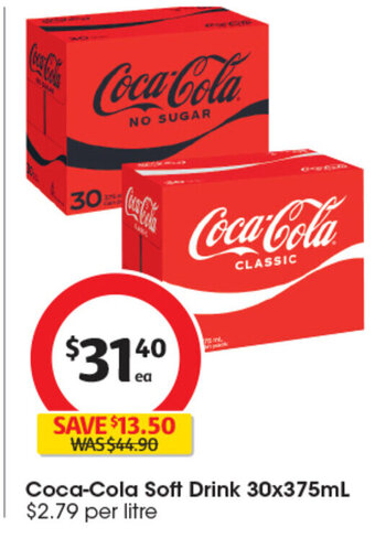 Coles Coca-Cola Soft Drink 30x375mL offer
