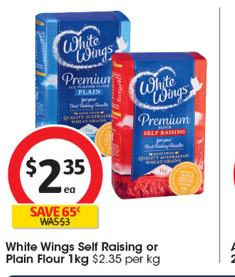 Coles White Wings Self Raising or Plain Flour 1kg offer