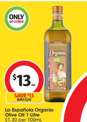 Coles La Española Organic Olive Oil 1 Litre offer
