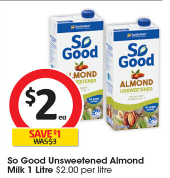 Coles So Good Unsweetened Almond Milk 1 Litre offer