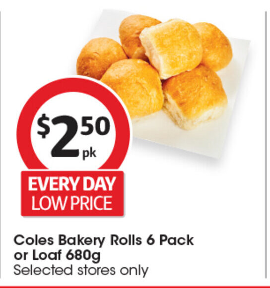 Coles Bakery Rolls 6 Pack or Loaf 680g offer at Coles
