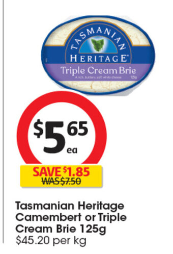 Coles Tasmanian Heritage Camembert or Triple Cream Brie 125g offer