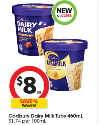 Coles Cadbury Dairy Milk Tubs 460mL offer