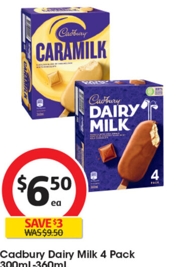 Coles Cadbury Dairy Milk 4 Pack 300mL-360mL offer