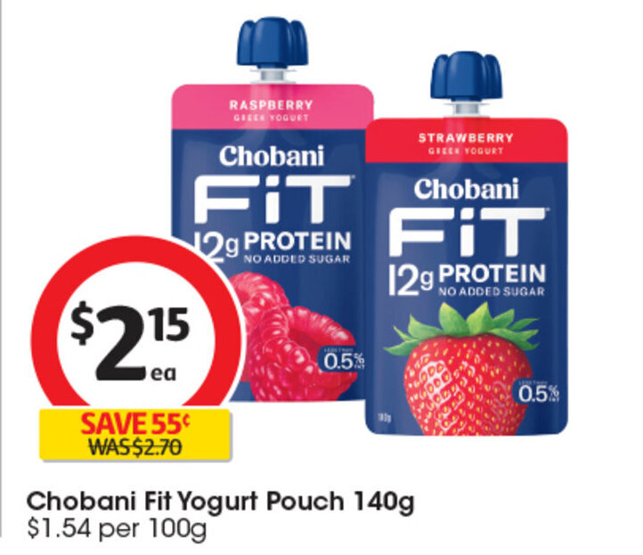 Chobani Fit Yogurt Pouch 140g offer at Coles