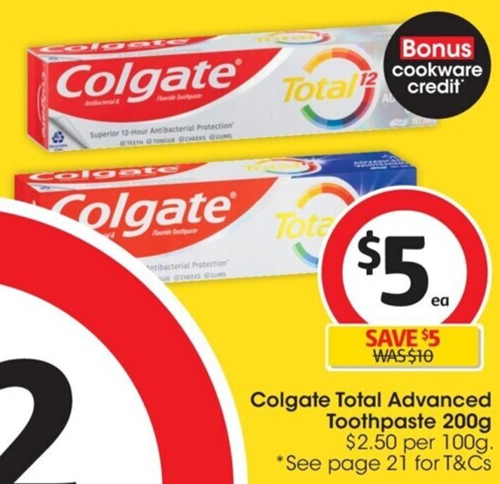 Colgate Total Advanced Toothpaste 200g offer at Coles