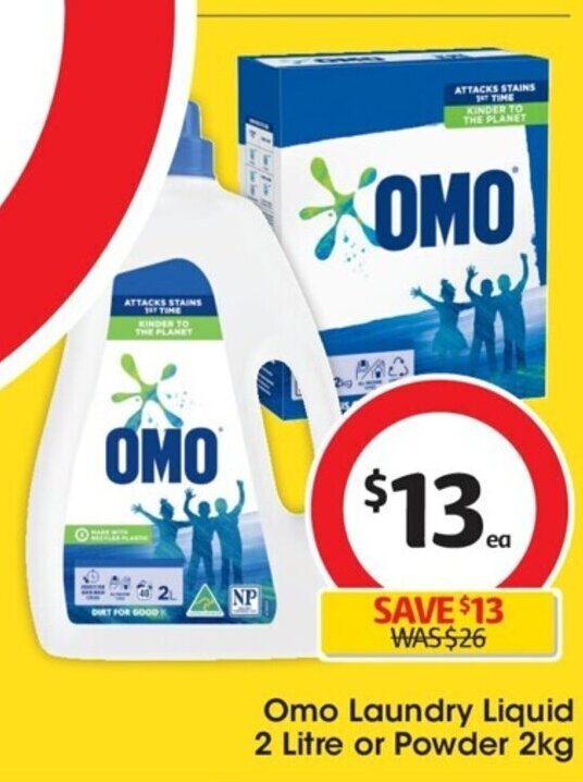 Omo Laundry Liquid 2 Litre or Powder 2kg offer at Coles