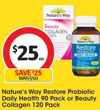 Coles Nature's Way Restore Probiotic Daily Health 90 Pack or Beauty Collagen 120 Pack offer