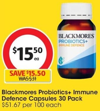 Coles Blackmores Probiotics+ Immune Defence Capsules 30 Pack offer