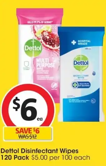 Coles Dettol Disinfectant Wipes 120 Pack offer
