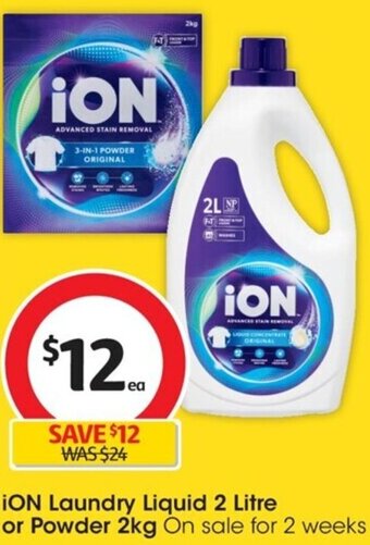 Coles iON Laundry Liquid 2 Litre or Powder 2kg offer