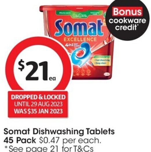 Somat Dishwashing Tablets 45 Pack offer at Coles