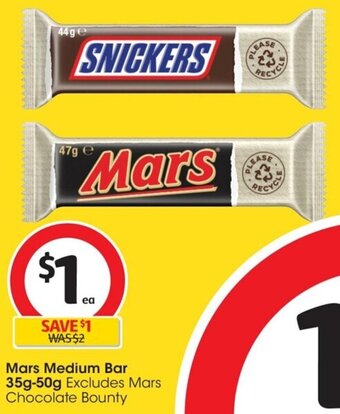 Coles Mars Medium Bar 35g-50g offer