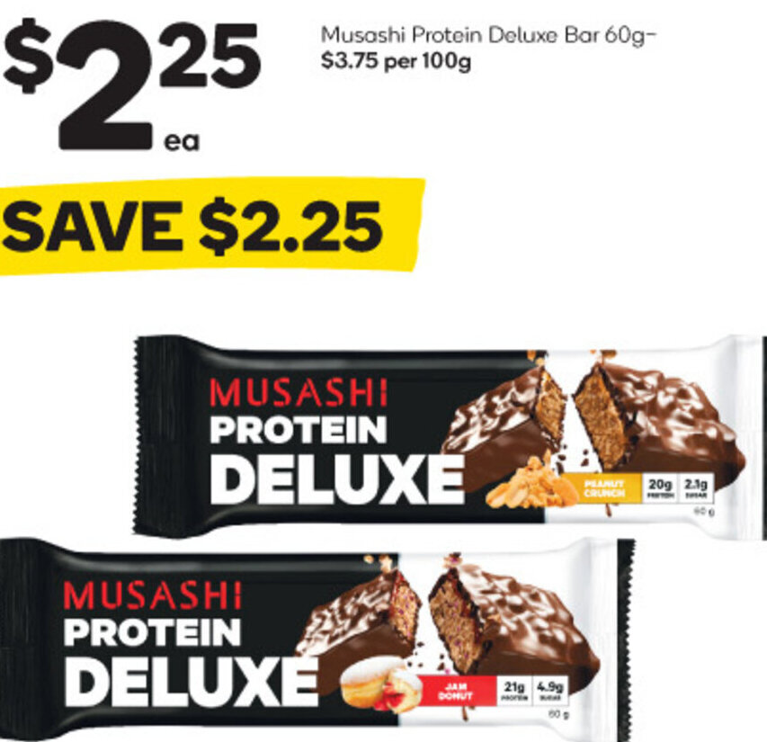 Musashi Protein Deluxe Bar 60g offer at Woolworths