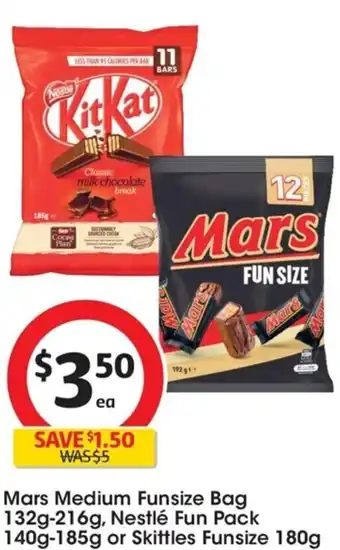 Coles Mars Medium Funsize Bag 132g-216g, Nestlé Fun Pack 140g-185g or Skittles Funsize 180g offer