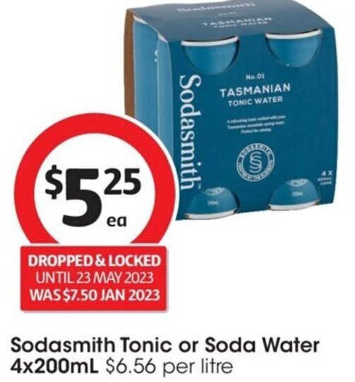 Sodasmith Tonic or Soda Water 4x200mL offer at Coles
