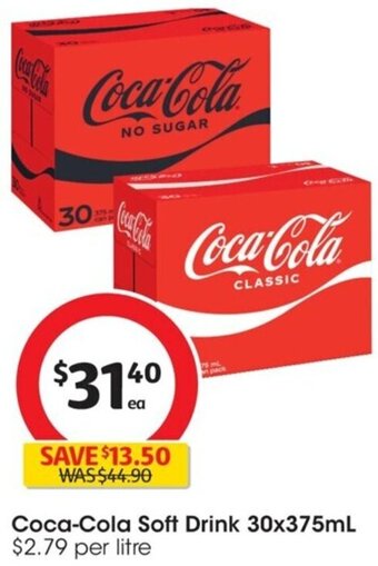 Coles Coca-Cola Soft Drink 30x375mL offer
