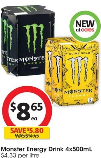 Coles Monster Energy Drink 4x500mL offer