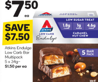Woolworths Atkins Endulge Low carb Bar Multipack 5 x 34g offer