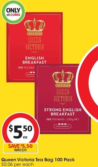 Coles Queen Victoria Tea Bag 100 Pack offer