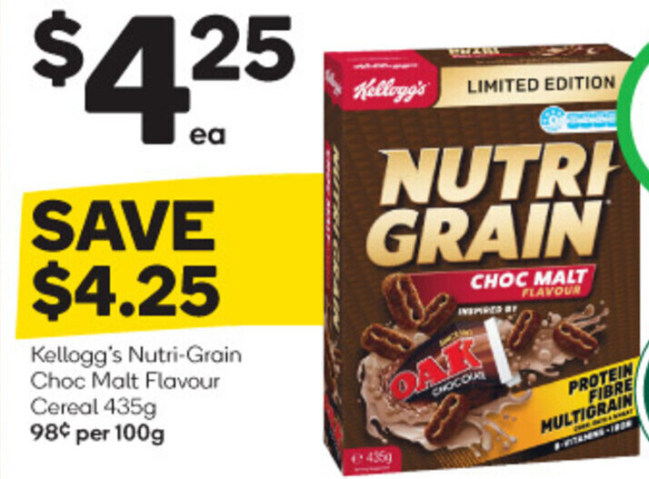 Kellogg's NutriGrain Choc Malt Flavour Cereal 435g offer at Woolworths
