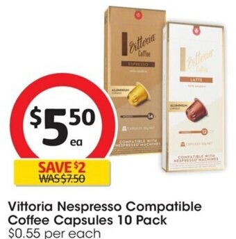 Coles Vittoria Nespresso Compatible Coffee Capsules 10 Pack offer