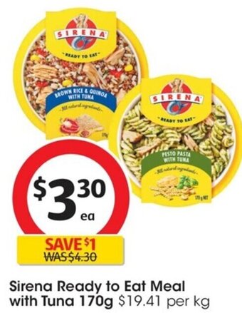 Coles Sirena Ready To Eat Meal with Tuna 170g offer