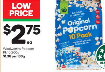 Woolworths Woolworths Popcorn Pk 10 200g offer