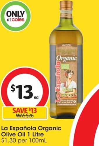 Coles La Española Organic Olive Oil 1 Litre offer
