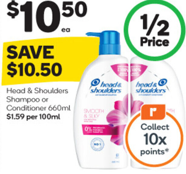 Head & Shoulders Shampoo or Conditioner 660ml offer at Woolworths